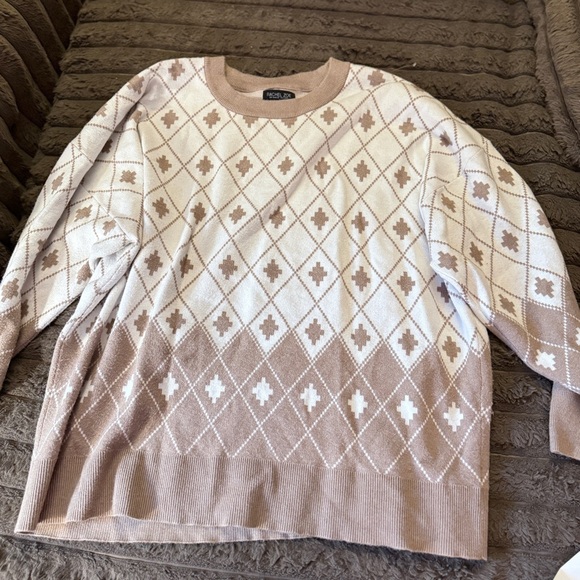 Rachel Zoe Men's Cream and Brown Argyle Crewneck Sweater - Picture 1 of 7
